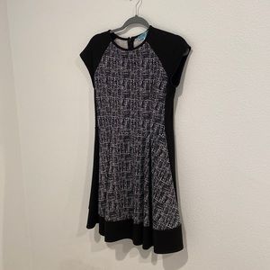 Black and White Short Sleeve Fitted Flare Dress